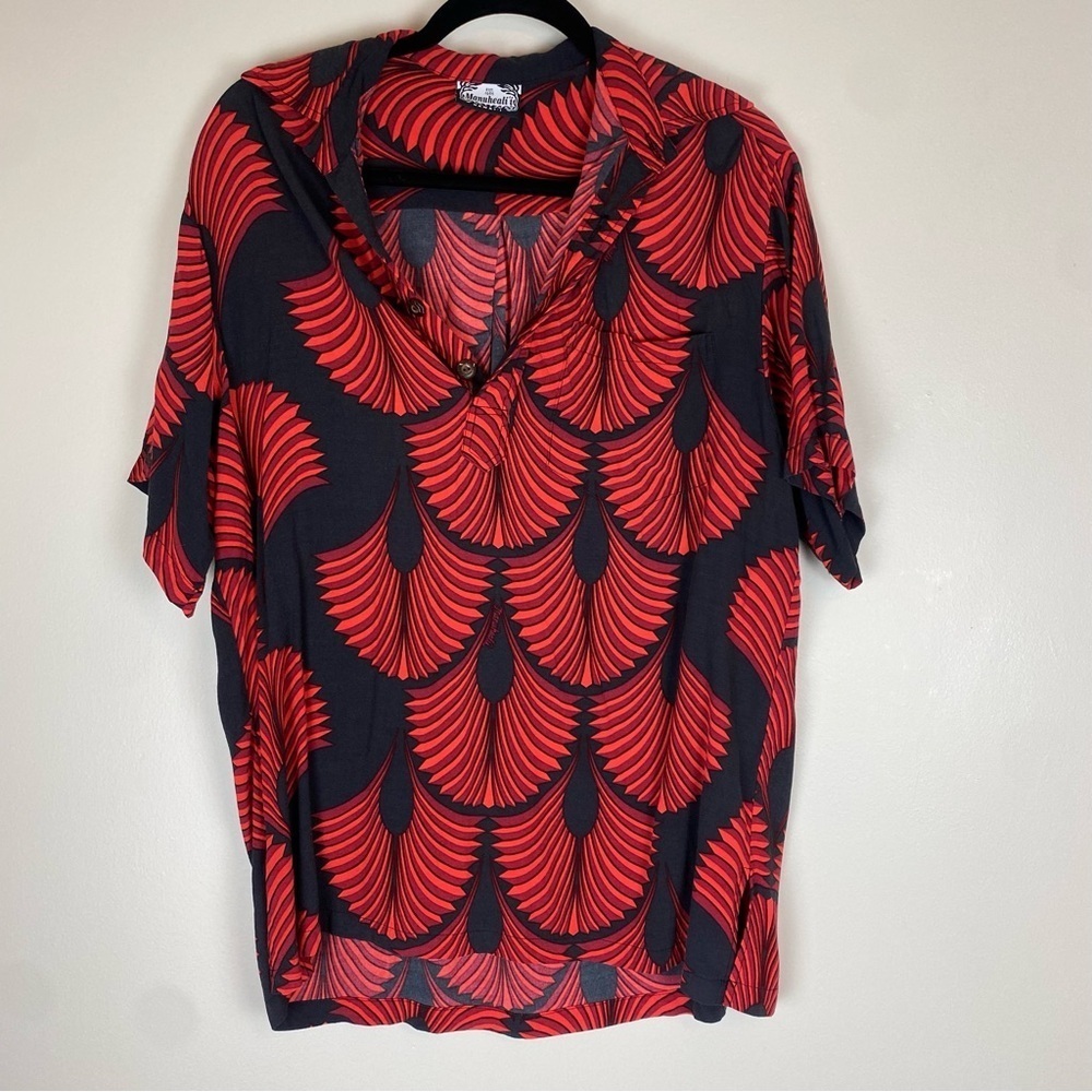 MANUHEALI’I Hawaii Men’s Aloha Shirt Red Black